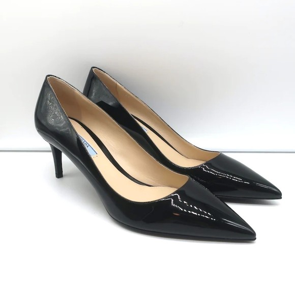 Prada Pumps Black Patent Leather Size 41 Pointed Toe Heels NEW - Picture 2 of 12